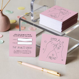 Verwijs een vriend roze roze handtekeningen. aanbevelingskaartje