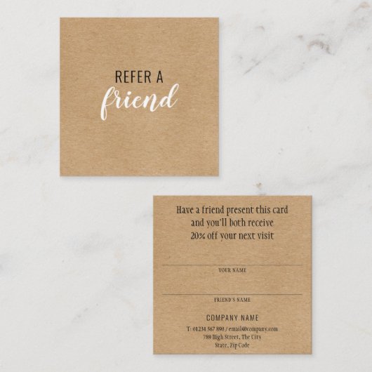 Verwijs een vriend Rustic Kraft Aanbevelingskaartje (Voorkant / Achterkant)