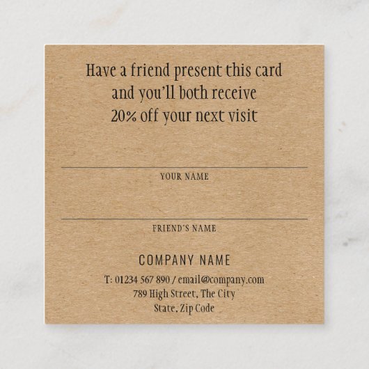 Verwijs een vriend Rustic Kraft Aanbevelingskaartje (Achterkant)