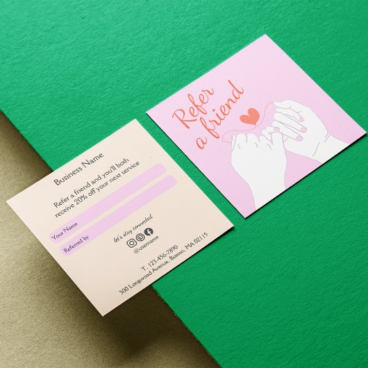 Verwijs een vriend Trendy Blush Pink Pastel Schatt Aanbevelingskaartje