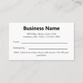 Verwijs een vriend zwart-wit eenvoudige zaken aanbevelingskaartje (Achterkant)