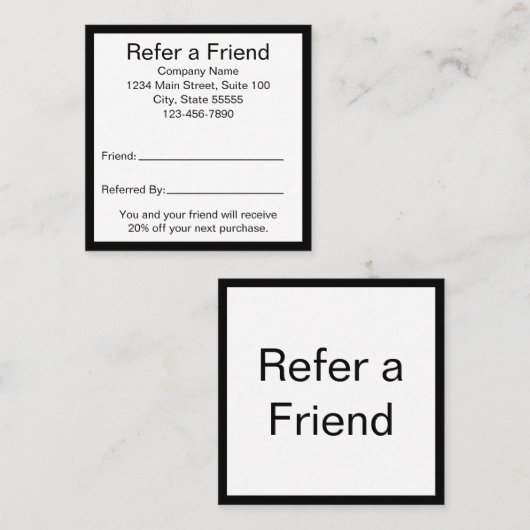 Verwijs Een Vriend Zwart-Wit Zakelijke Sjabloon Aanbevelingskaartje (Voorkant / Achterkant)