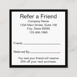 Verwijs Een Vriend Zwart-Wit Zakelijke Sjabloon Aanbevelingskaartje