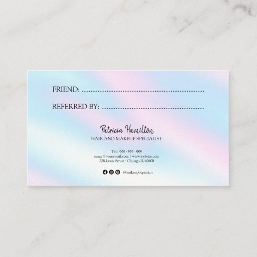 Verwijs een vriendschappelijke stijlvolle holograf visitekaartje (Achterkant)