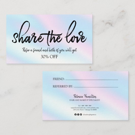 Verwijs een vriendschappelijke stijlvolle holograf visitekaartje (Voorkant / Achterkant)