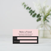 Verwijs hier een vriend Bord Roze en Zwart Uw Logo Aanbevelingskaartje (Staand voorkant)