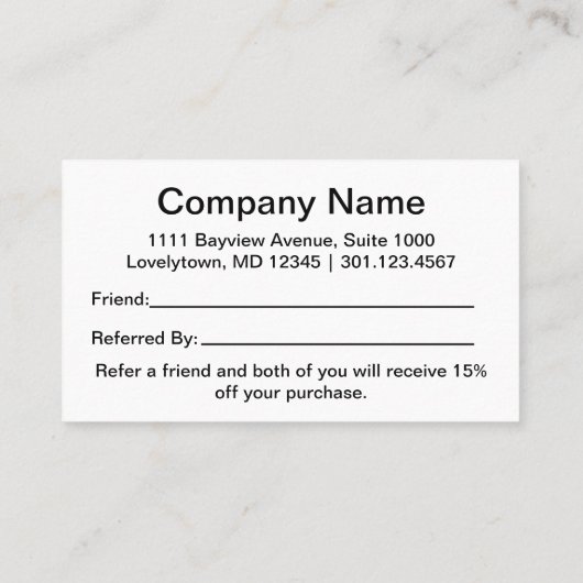 Verwijs hier een Vriend Zwart en Wit Uw Logo Aanbevelingskaartje (Achterkant)