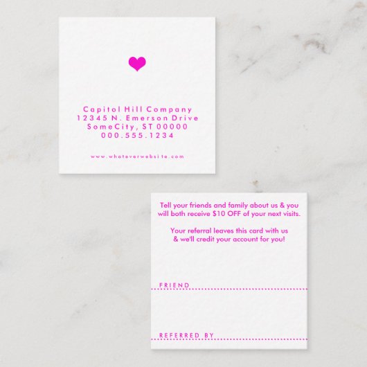 Verwijs naar een vriend Heart Square Aanbevelingskaartje (Voorkant / Achterkant)