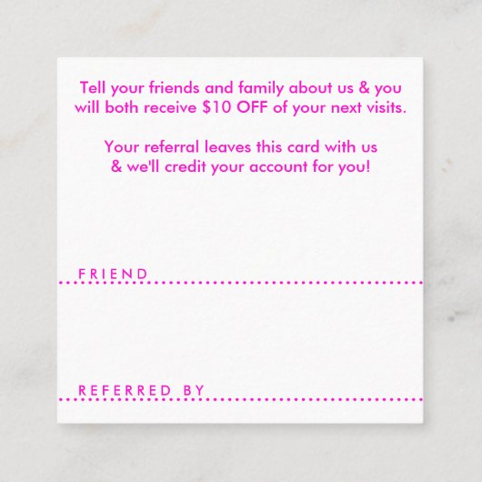 Verwijs naar een vriend Heart Square Aanbevelingskaartje (Achterkant)