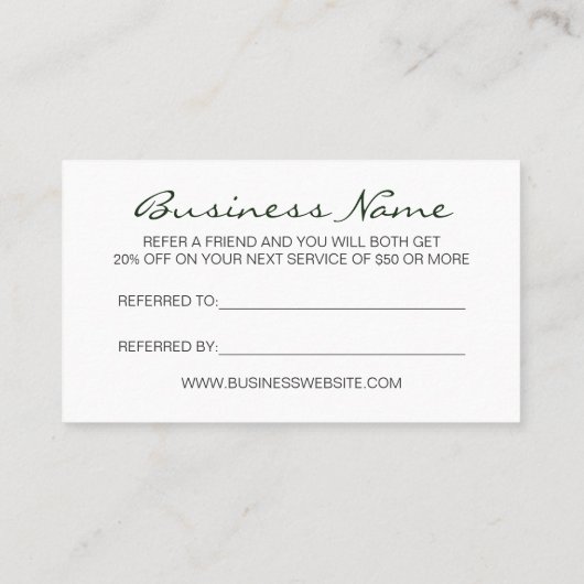 Verwijs naar een vriend/verwijzingsflorale visitek aanbevelingskaartje (Achterkant)