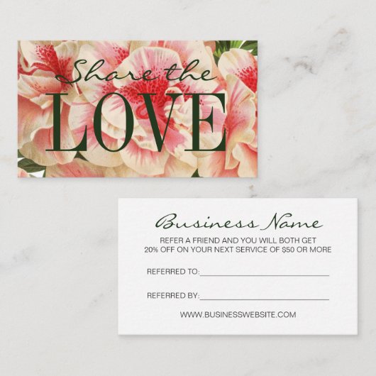 Verwijs naar een vriend/verwijzingsflorale visitek aanbevelingskaartje (Voorkant / Achterkant)