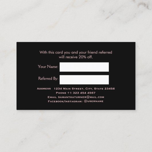 Verwijskaart Rose Goud Marmer Schoonheidssalon Aan Aanbevelingskaartje (Achterkant)