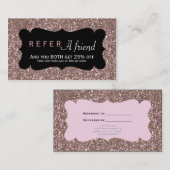 VERWIJZEN NAAR EEN VRIEND Pink Rose Gold Glitter C Aanbevelingskaartje (Voorkant / Achterkant)