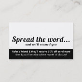 Verwijzend Visitekaartje fitnessklasse Aanbevelingskaartje (Achterkant)