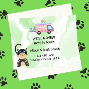 Verwijzende aankondiging Nieuw Huis met kat Briefkaart