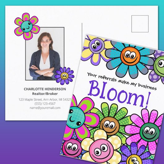 Verwijzing Bloom Zomer Bloem Vastgoed Marketing Briefkaart