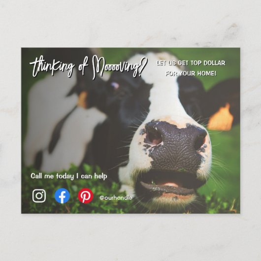 Verwijzing boerderij koe onroerend goed marketing briefkaart (Voorkant)