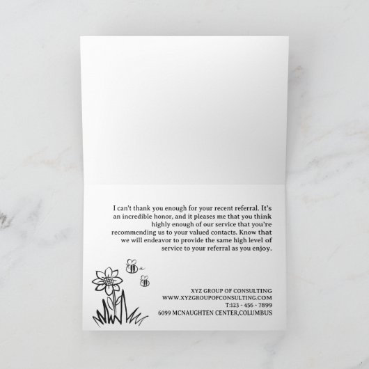 Verwijzing naar zwarte en witte creatieve client bedankkaart (Binnen)