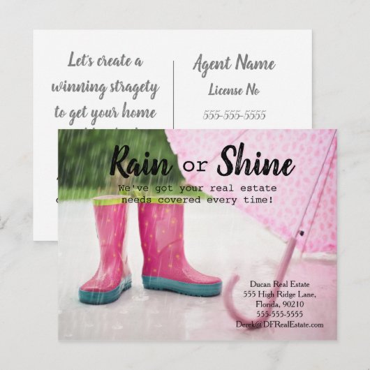 Verwijzing van vastgoedmarketing bij terugkerende  briefkaart (Voorkant / Achterkant)