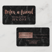 Verwijzingskaart roos gouden typografie zwart marm aanbevelingskaartje (Voorkant / Achterkant)