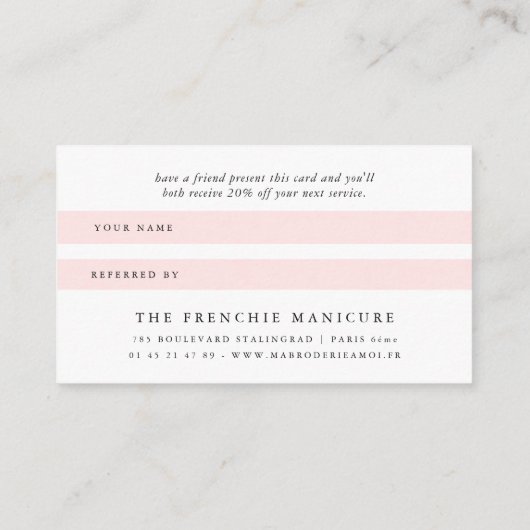 Verwijzingskaart voor elegante blush roze penseels aanbevelingskaartje (Achterkant)