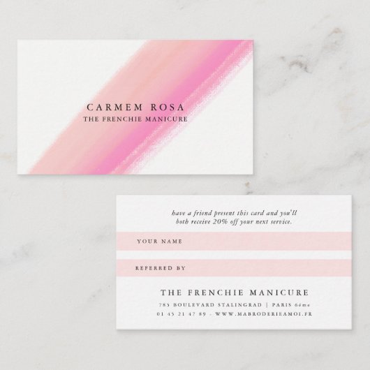 Verwijzingskaart voor elegante blush roze penseels aanbevelingskaartje (Voorkant / Achterkant)
