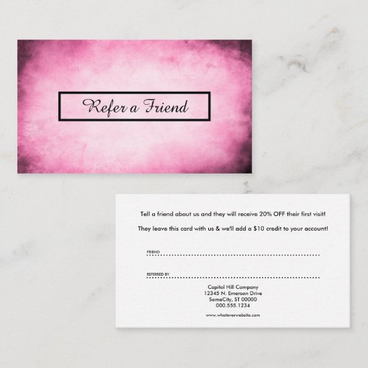 verwijzingsprogramma roze perkament aanbevelingskaartje (Voorkant / Achterkant)