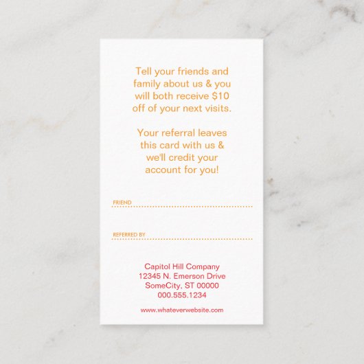 verwijzingsprogramma voor vrienden en familie-rege aanbevelingskaartje (Achterkant)