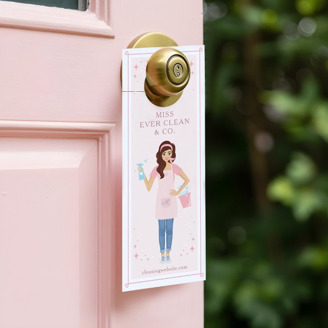 Verwijzingsvrouw en schoonmaakvrouw in huis deurhanger (Referral Maid & House Cleaning Woman Door Hanger)