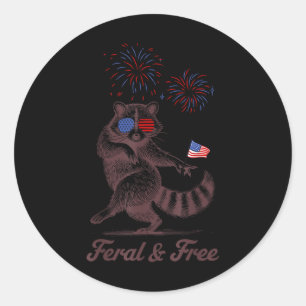 Verwilderd En Vrij Grappige Knuffel Wasbeer 4 Juli Ronde Sticker