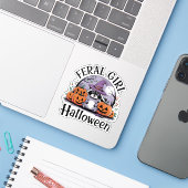 Verwilderd meisje Halloween Sticker (Laptop met iPhone)
