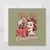 Verwilderd Meisje Kerst Opossum Kerstmis Retro Feestdagenkaart (Voorkant)