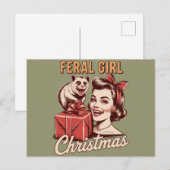 Verwilderd Meisje Kerst Opossum Xmas Trashy Retro Feestdagenkaart (Voorkant / Achterkant)