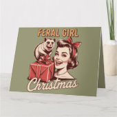 Verwilderd Meisje Kerst Opossum Xmas Trashy Retro Kaart (Voorkant)