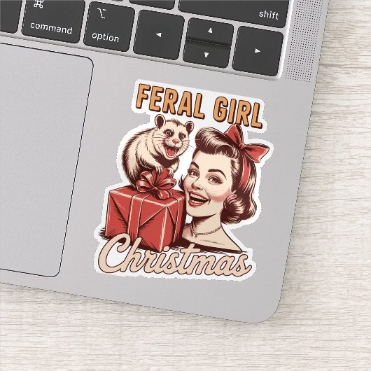 Verwilderd Meisje Kerst Opossum Xmas Trashy Retro Sticker (Detail)