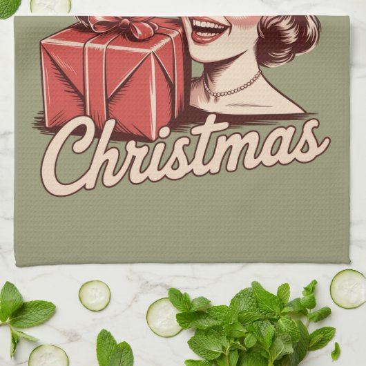 Verwilderd Meisje Kerst Opossum Xmas Trashy Retro Theedoek (Gevouwen)