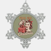 Verwilderd Meisje Kerst Opossum Xmas Trashy Retro Tin Sneeuwvlok Ornament (Voorkant)