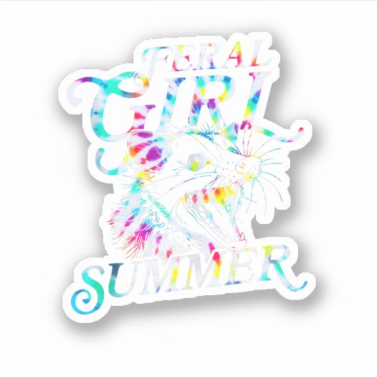 Verwilderd meisje zomer grappig possum tie dye sticker (Voorkant)