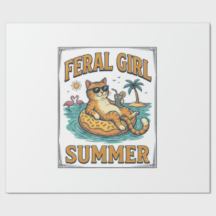 Verwilderd Meisje Zomer Kat Drijft Vintage T-shirt Cadeaupapier