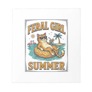 Verwilderd Meisje Zomer Kat Drijft Vintage T-shirt Notitieblok