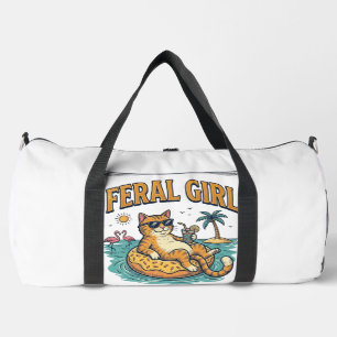 Verwilderd Meisje Zomer Kat Drijft Vintage T-shirt Plunjezak