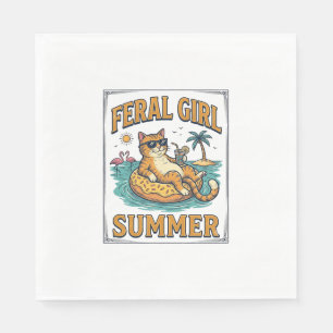 Verwilderd Meisje Zomer Kat Drijft Vintage T-shirt Servet