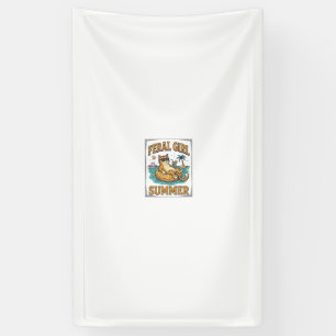Verwilderd Meisje Zomer Kat Drijft Vintage T-shirt Spandoek