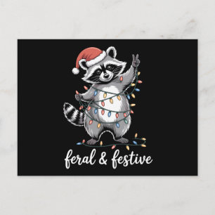 Verwilderde en Feestelijke Kerst Wasbeer Kerstman Feestdagenkaart