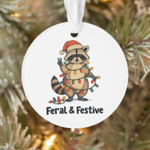 Verwilderde en Feestelijke Wasbeer Kerst Xmas Lich Ornament