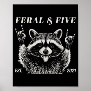 Verwilderde en vijf wasbeer grappige 5e verjaardag poster