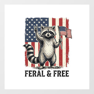 Verwilderde en Vrije Patriottische Wasbeer Vintage Raamsticker
