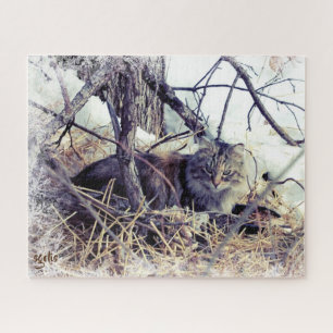 Verwilderde kat in winter foto kunst legpuzzel
