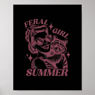 Verwilderde Meisje Zomer Afval Wasbeer Schattige W Poster