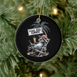 Verwilderde Meisje Zomer Strand Grappige Wasbeer Keramisch Ornament